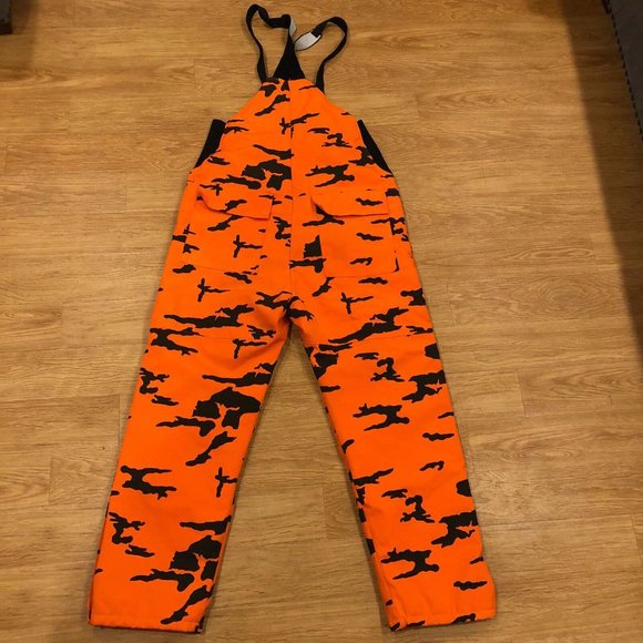 Columbia VINTAGE Gore Tex Thinsulate Men Medium Orange Camo Hunting Bib Overalls - Picture 7 of 9